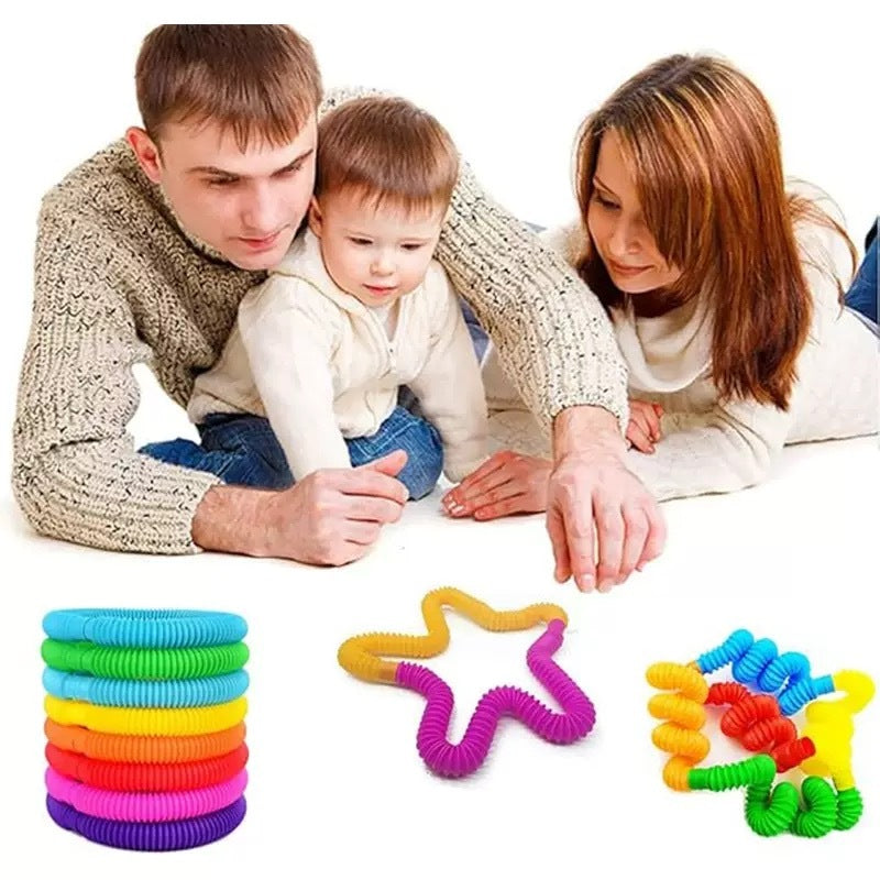8Pcs Fashion Pop Tube Rainbow Fidget Toy Tube Stress Reliever Stretch Pipe Decompression Gift Toys