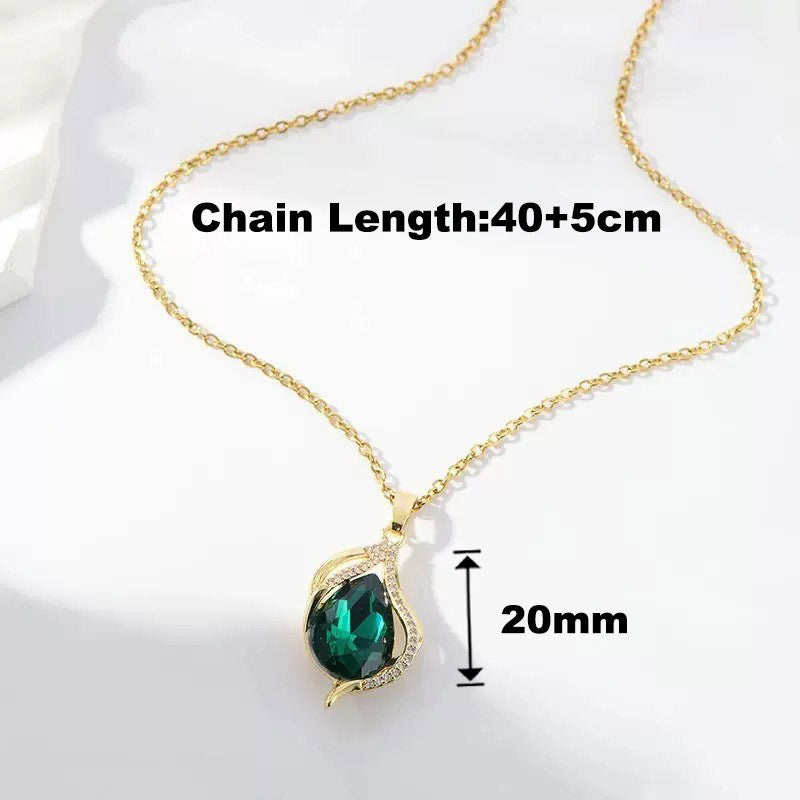 Elegant Stainless Necklace For Women Emerald Silver Gold Titanium Zircon Fashion Jewelry Accessories Gift