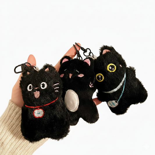 Elegant Black Cat Plush Doll Charm Stress Reliever Fun Toys Keychain Stuff Toys Fashion Gift Pop