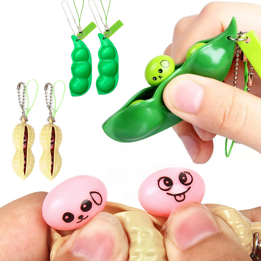 2pcs Fidget Toy Stress Reliever Game Edamame Toys Pop  Squeeze Peas Beans Keychain Stress Toys