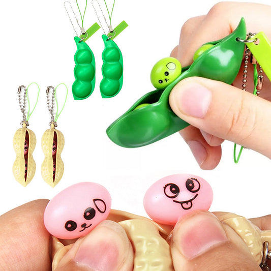 2pcs Fidget Toy Stress Reliever Game Edamame Toys Pop  Squeeze Peas Beans Keychain Stress Toys