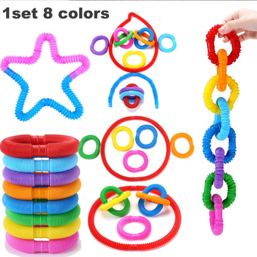 8Pcs Fashion Pop Tube Rainbow Fidget Toy  Tube Stress Reliever Stretch Pipe Decompression Gift Toys
