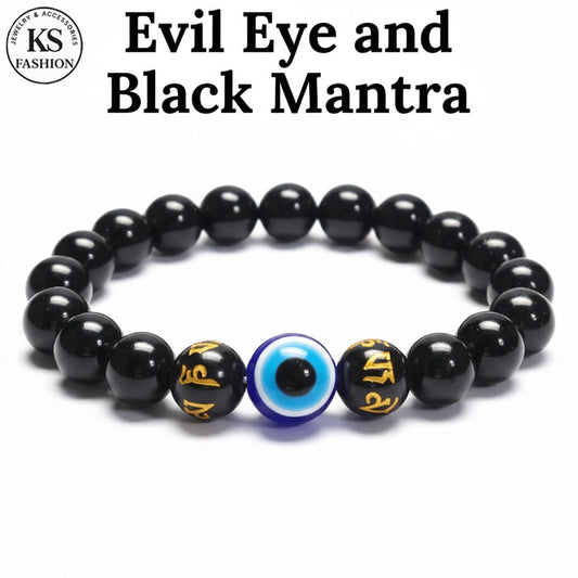 Evil Eye Bracelet Black Mantra Bead Elastic Lucky charm Elastic Fashion Jewelry Accessories Gift