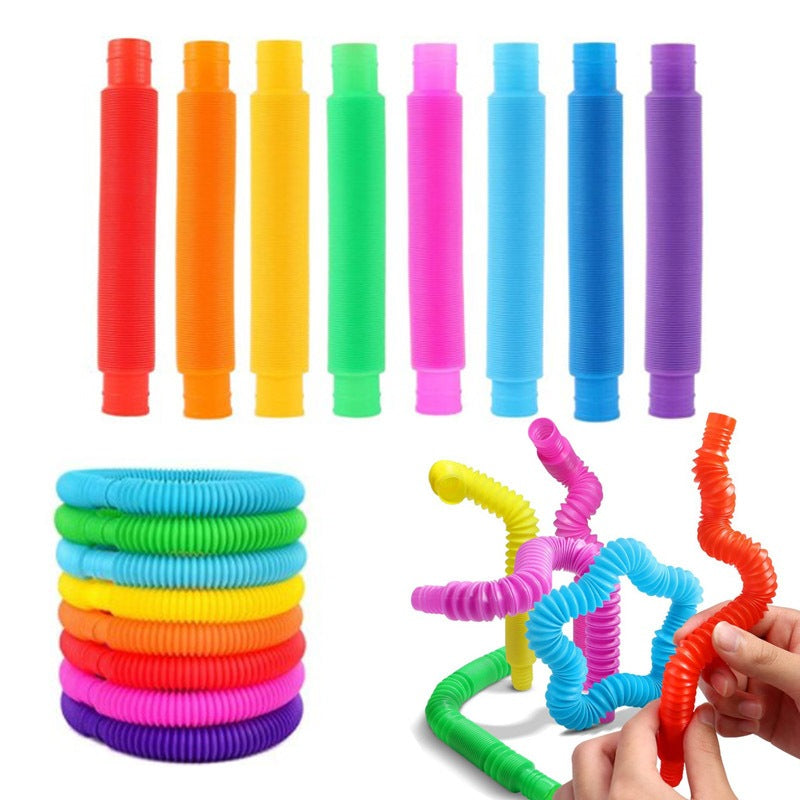 8Pcs Fashion Pop Tube Rainbow Fidget Toy  Tube Stress Reliever Stretch Pipe Decompression Gift Toys