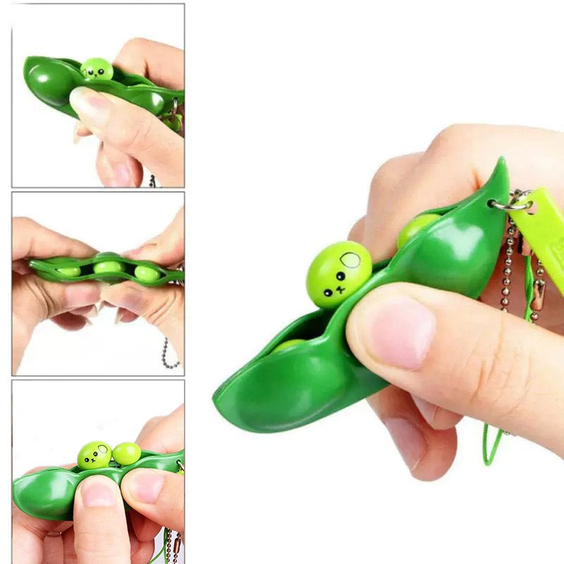 2pcs Fidget Toy Stress Reliever Game Edamame Toys Pop  Squeeze Peas Beans Keychain Stress Toys
