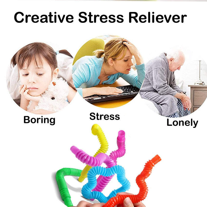 8Pcs Fashion Pop Tube Rainbow Fidget Toy  Tube Stress Reliever Stretch Pipe Decompression Gift Toys