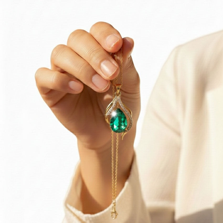 Elegant Stainless Necklace For Women Emerald Silver Gold Titanium Zircon Fashion Jewelry  Accessories Gift