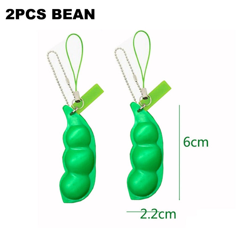 2pcs Fidget Toy Stress Reliever Game Edamame Toys Pop  Squeeze Peas Beans Keychain Stress Toys