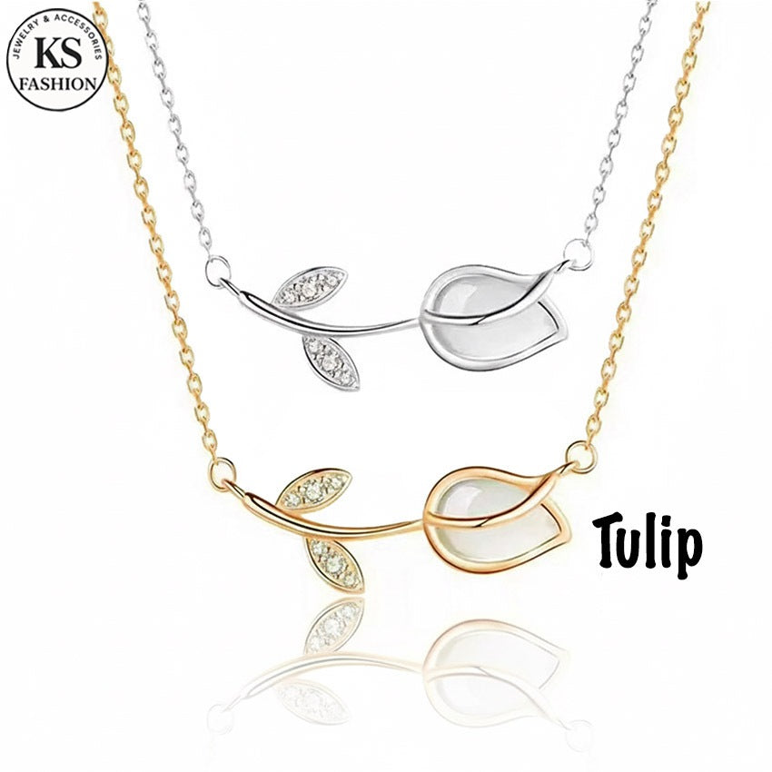 Elegant Stainless Necklace For Women Silver Gold Titanium Tulip Fashion Jewelry  Accessories Gift