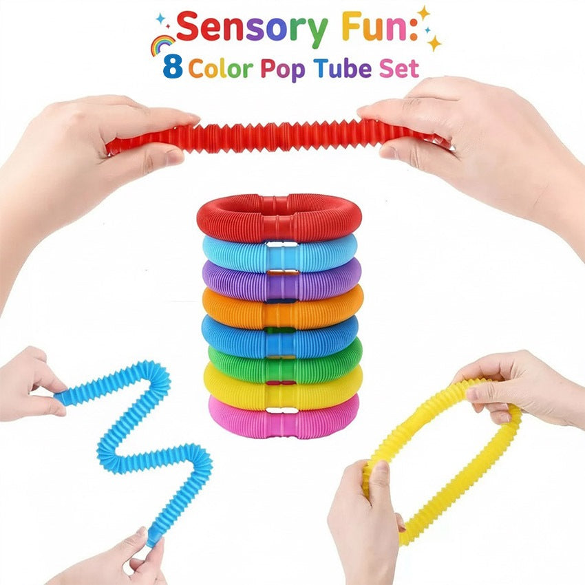 8Pcs Fashion Pop Tube Rainbow Fidget Toy  Tube Stress Reliever Stretch Pipe Decompression Gift Toys