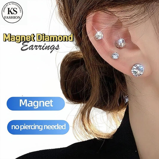 2Pcs No Piercing Magnetic Earrings for Women Diamond Earring Rhinestone FashionJewelry Accessories