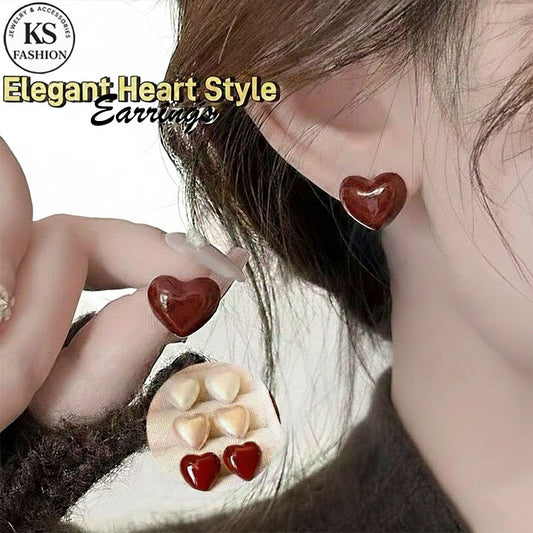 Elegant Red earrings For Women Fashion Stud Earrings Silver Heart Earring Jewelry Accessories Gift