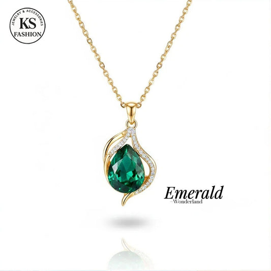 Elegant Stainless Necklace For Women Emerald Silver Gold Titanium Zircon Fashion Jewelry  Accessories Gift