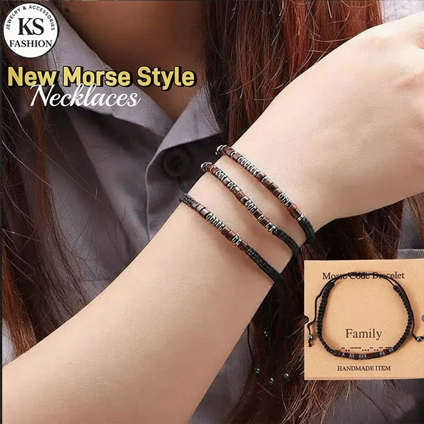 Handmade Jewelry Black Couple Bracelet Adjustable Braided Bracelet For Woman Morse Code Bracelet