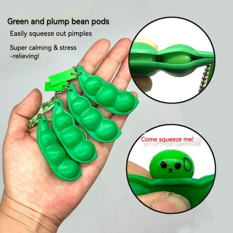 2pcs Fidget Toy Stress Reliever Game Edamame Toys Pop  Squeeze Peas Beans Keychain Stress Toys