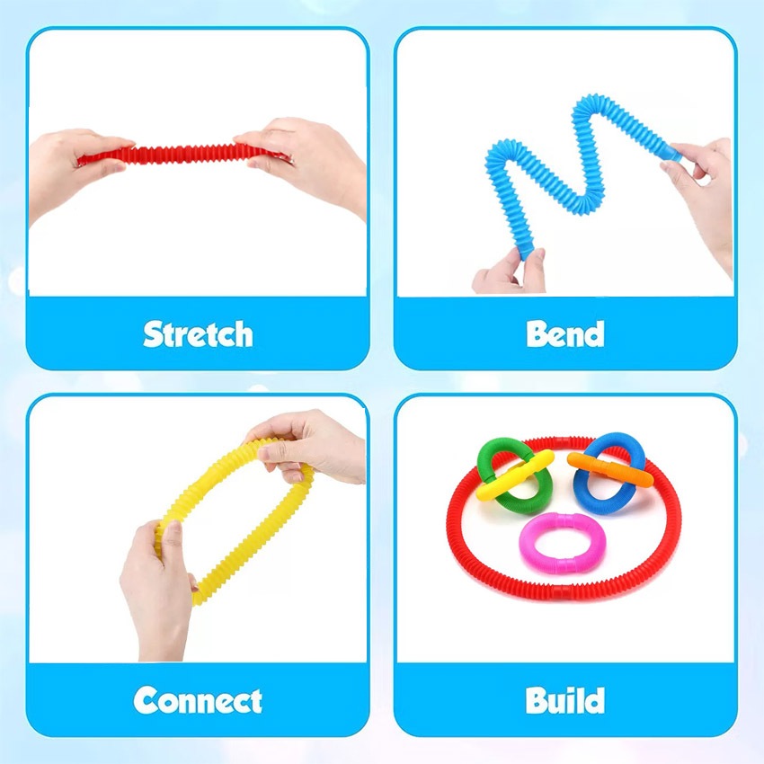 8Pcs Fashion Pop Tube Rainbow Fidget Toy  Tube Stress Reliever Stretch Pipe Decompression Gift Toys