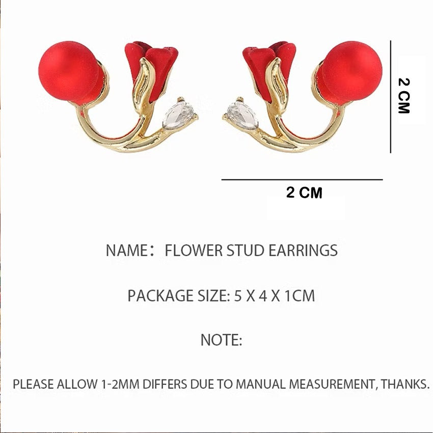 Red Flower Earrings For Women Gold Rose Earrings Stud Ear Earring Fashion Jewelry Accessories Gift