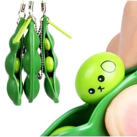 2pcs Fidget Toy Stress Reliever Game Edamame Toys Pop  Squeeze Peas Beans Keychain Stress Toys