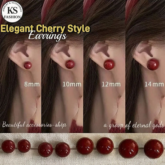 Elegant Red earrings For Women Fashion Stud Earrings Silver Cherry Earring Jewelry Accessories Gift