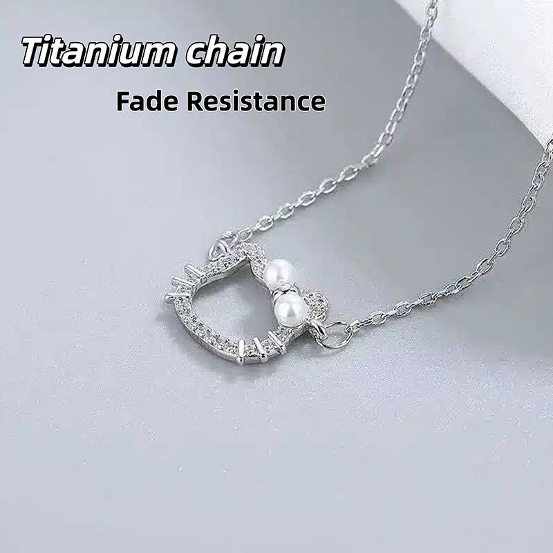 Elegant Stainless Necklace For Women Silver Gold Titanium Kitty Fashion Jewelry  Accessories Gift