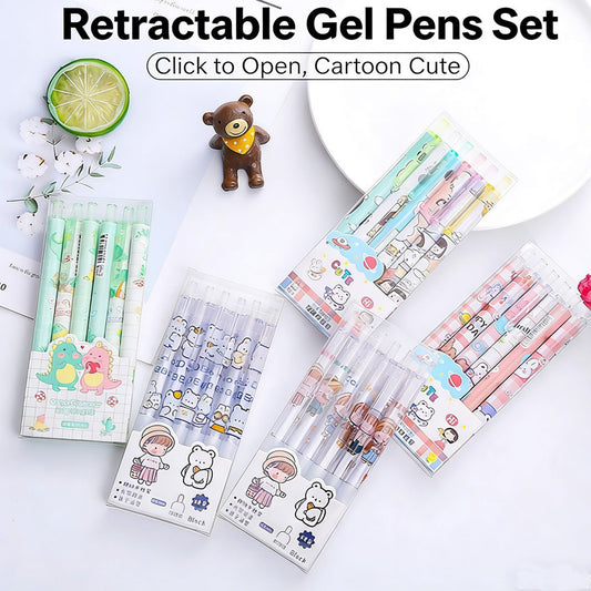 6pcs Cartoon 0.5mm Smooth Gel Ink Pen Office Ballpen School Ball Pen Black Blue Red  Press Gift Box