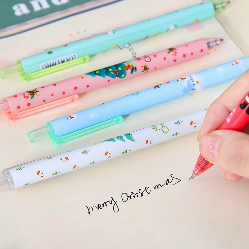 6pcs Cartoon 0.5mm Smooth Gel Ink Pen Office Ballpen School Ball Pen Black Blue Red  Press Gift Box