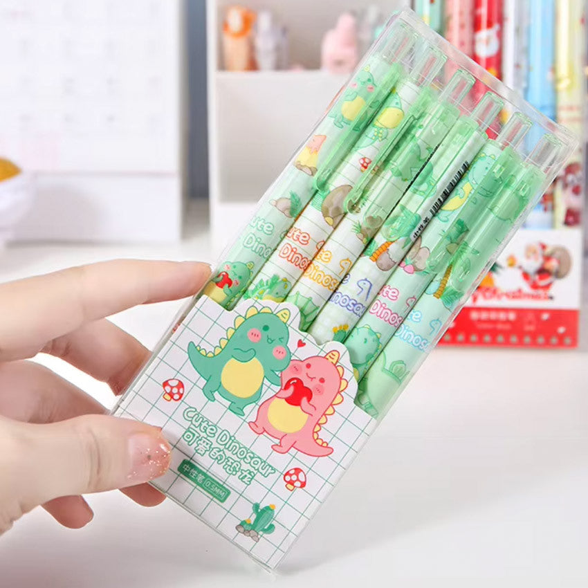 6pcs Cartoon 0.5mm Smooth Gel Ink Pen Office Ballpen School Ball Pen Black Blue Red  Press Gift Box