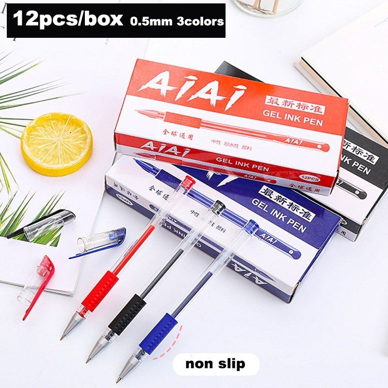 AIAI 0.5mm Smooth Gel Ink Pen Sign Pen Office Ballpen School Ball Pen Black Blue Red 12pcs Per Box