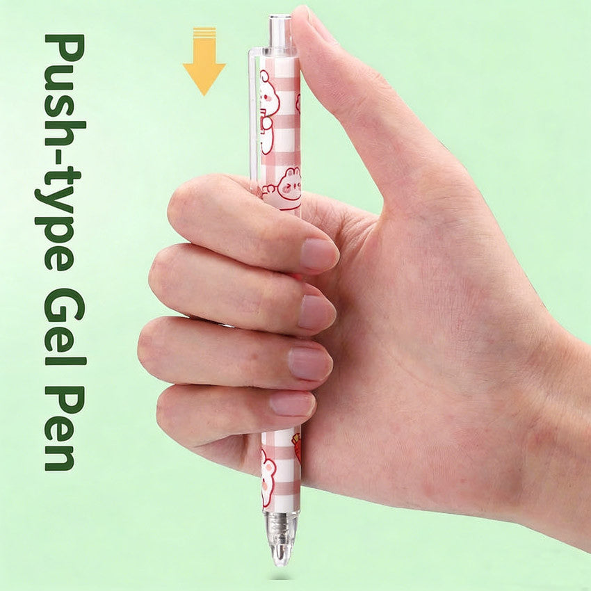 6pcs Cartoon 0.5mm Smooth Gel Ink Pen Office Ballpen School Ball Pen Black Blue Red  Press Gift Box