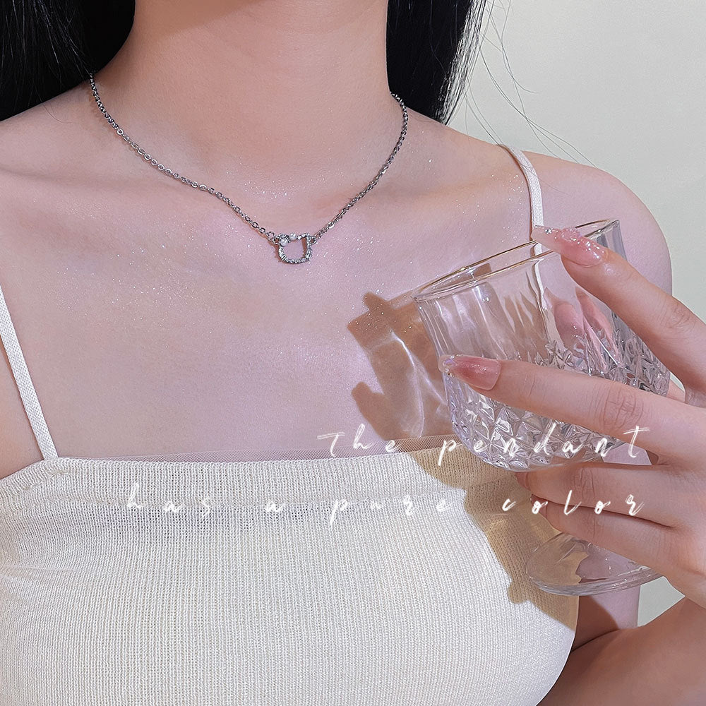 Elegant Stainless Necklace For Women Silver Gold Titanium Kitty Fashion Jewelry  Accessories Gift