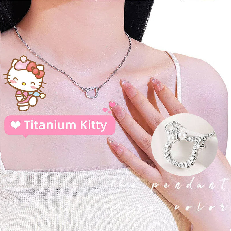 Elegant Stainless Necklace For Women Silver Gold Titanium Kitty Fashion Jewelry  Accessories Gift