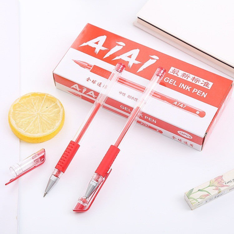 AIAI 0.5mm Smooth Gel Ink Pen Sign Pen Office Ballpen School Ball Pen Black Blue Red 12pcs Per Box