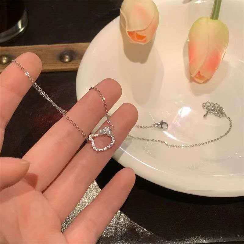 Elegant Stainless Necklace For Women Silver Gold Titanium Kitty Fashion Jewelry  Accessories Gift