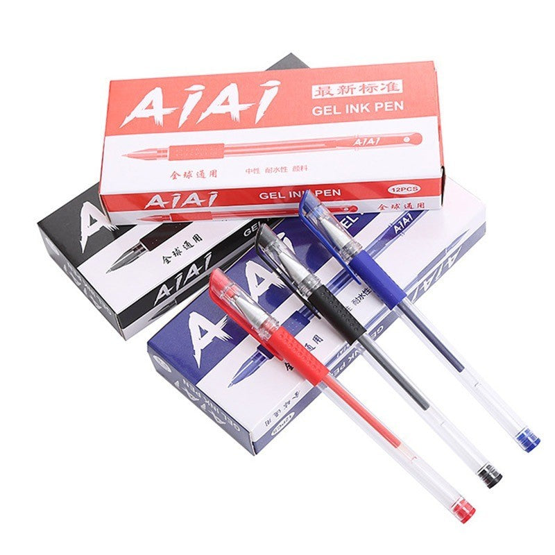 AIAI 0.5mm Smooth Gel Ink Pen Sign Pen Office Ballpen School Ball Pen Black Blue Red 12pcs Per Box