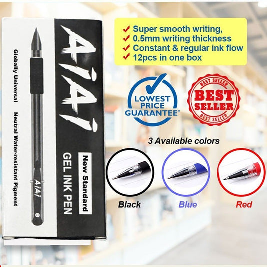 AIAI 0.5mm Smooth Gel Ink Pen Sign Pen Office Ballpen School Ball Pen Black Blue Red 12pcs Per Box
