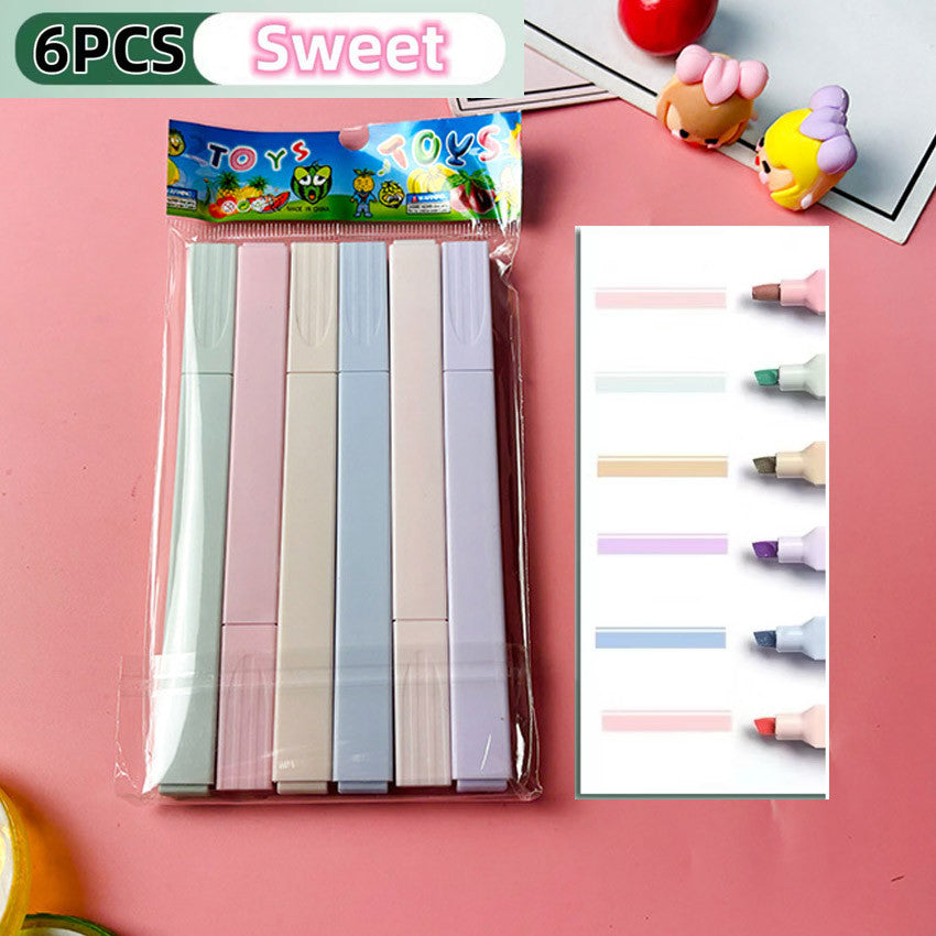 6pcs Morandi highlighter Marker Pens Set for Office School Stationery Supply Students Kids toys Gift