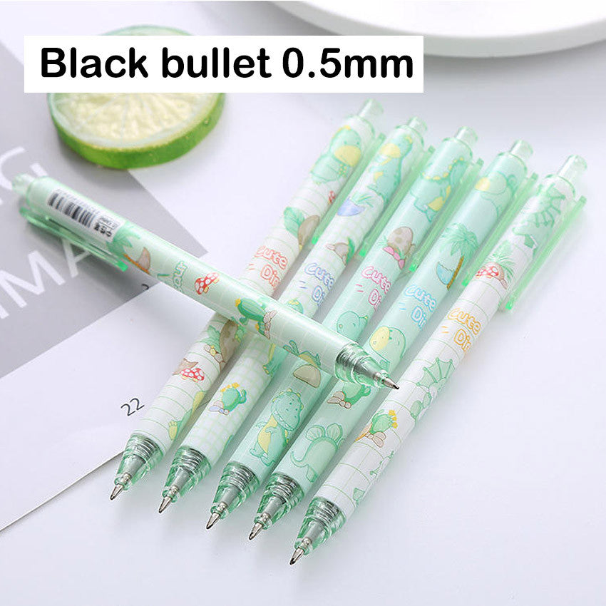 6pcs Cartoon 0.5mm Smooth Gel Ink Pen Office Ballpen School Ball Pen Black Blue Red  Press Gift Box