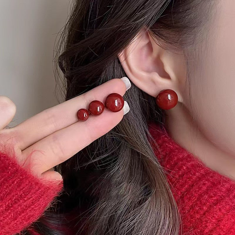 Elegant Red earrings For Women Fashion Stud Earrings Silver Cherry Earring Jewelry Accessories Gift