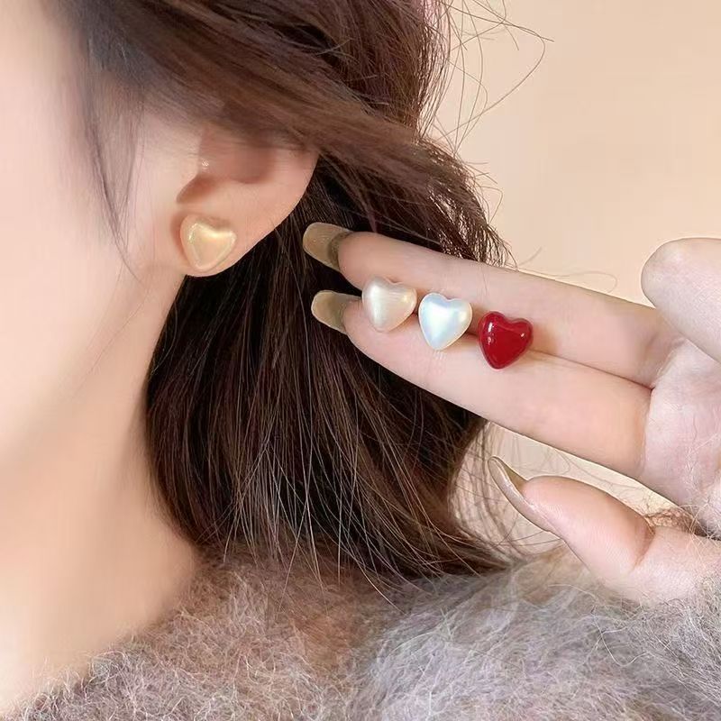 Elegant Red earrings For Women Fashion Stud Earrings Silver Heart Earring Jewelry Accessories Gift