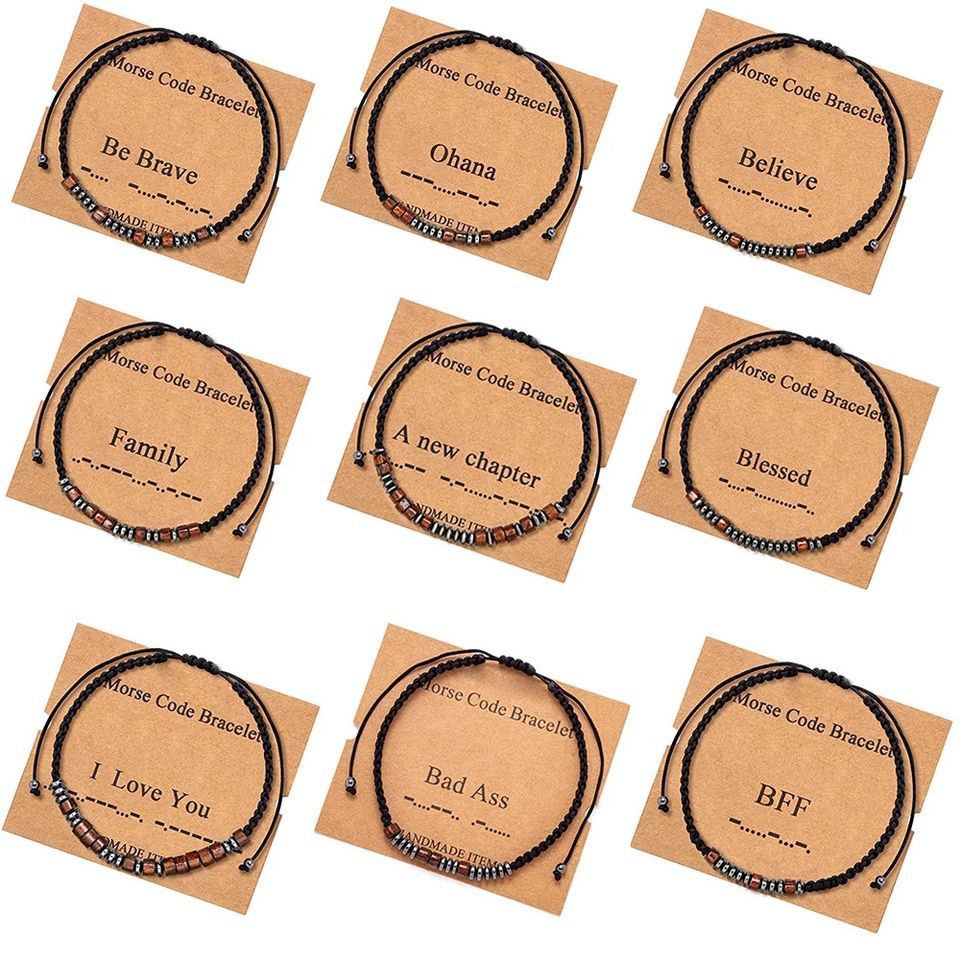 Handmade Jewelry Black Couple Bracelet Adjustable Braided Bracelet For Woman Morse Code Bracelet