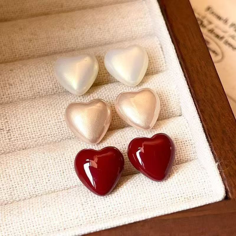 Elegant Red earrings For Women Fashion Stud Earrings Silver Heart Earring Jewelry Accessories Gift