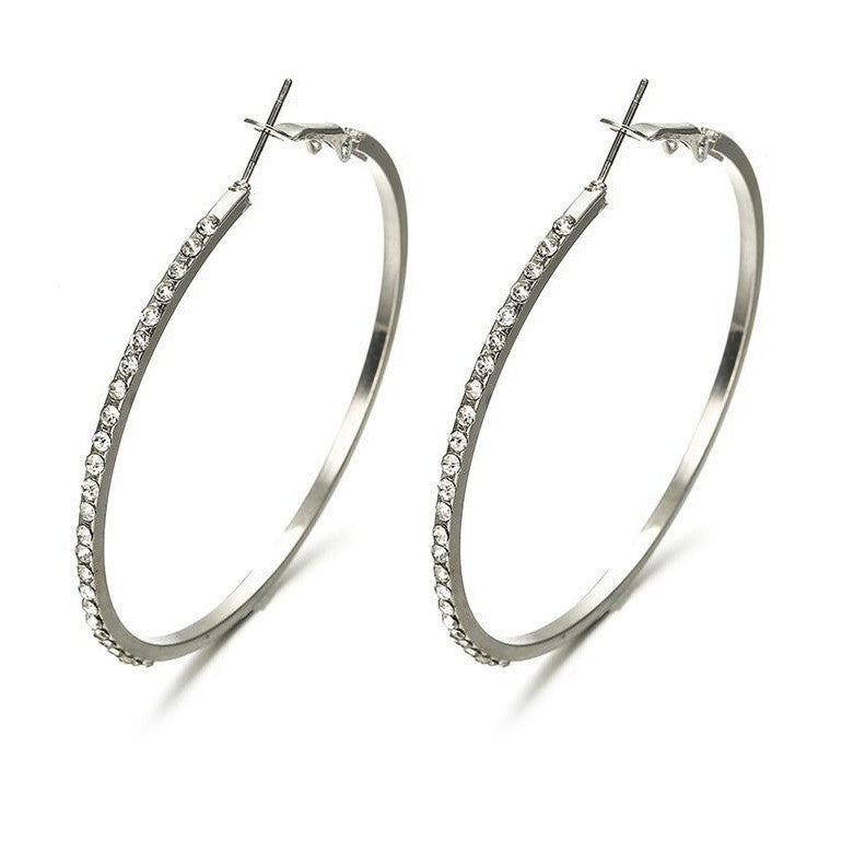 Elegant Rhinestone Hoop Earrings For Woman Diamond Fashion Jewelry  Accessories Silver Earrings Gift