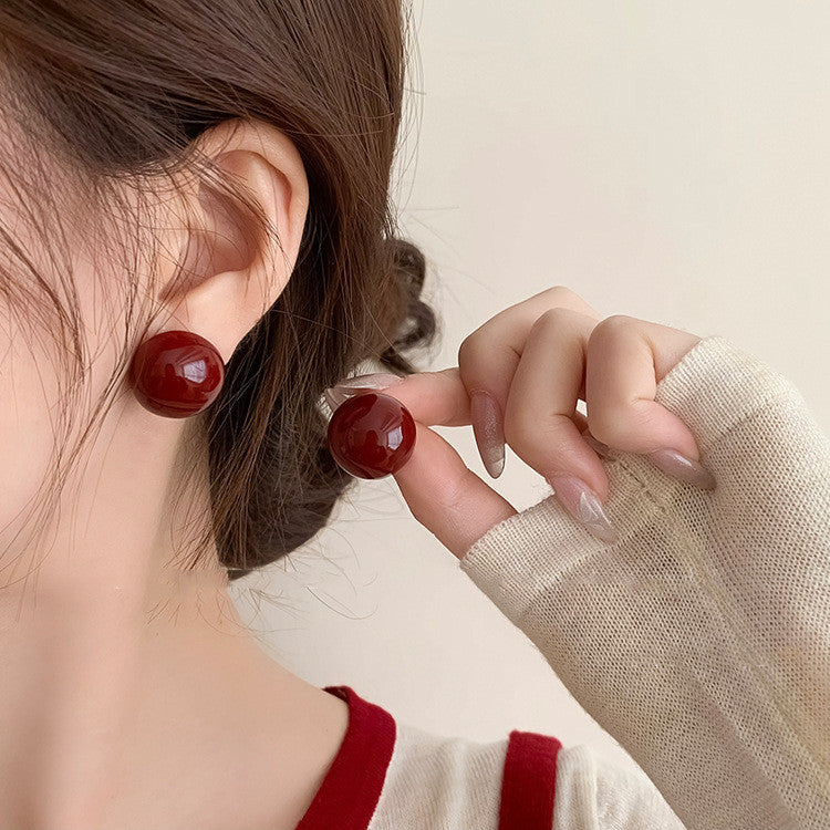 Elegant Red earrings For Women Fashion Stud Earrings Silver Cherry Earring Jewelry Accessories Gift