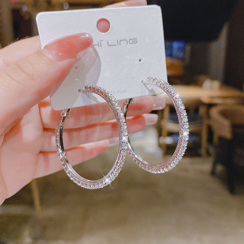 Elegant Rhinestone Hoop Earrings For Woman Diamond Fashion Jewelry  Accessories Silver Earrings Gift