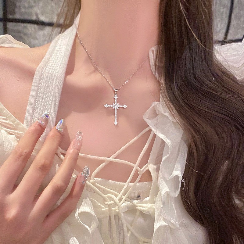 Elegant Silver Necklace For Women Cross Pendant Necklace Korean Fashion Jewelry Accessories Gift