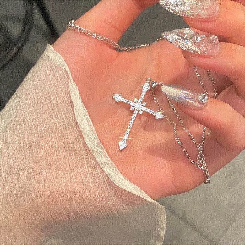 Elegant Silver Necklace For Women Cross Pendant Necklace Korean Fashion Jewelry Accessories Gift