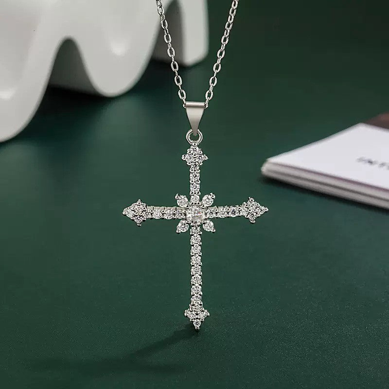 Elegant Silver Necklace For Women Cross Pendant Necklace Korean Fashion Jewelry Accessories Gift