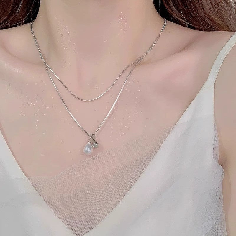 New Elegant Silver Necklace For Women Pearl pendant Necklace Korean Fashion Jewelry  Accessories Gift
