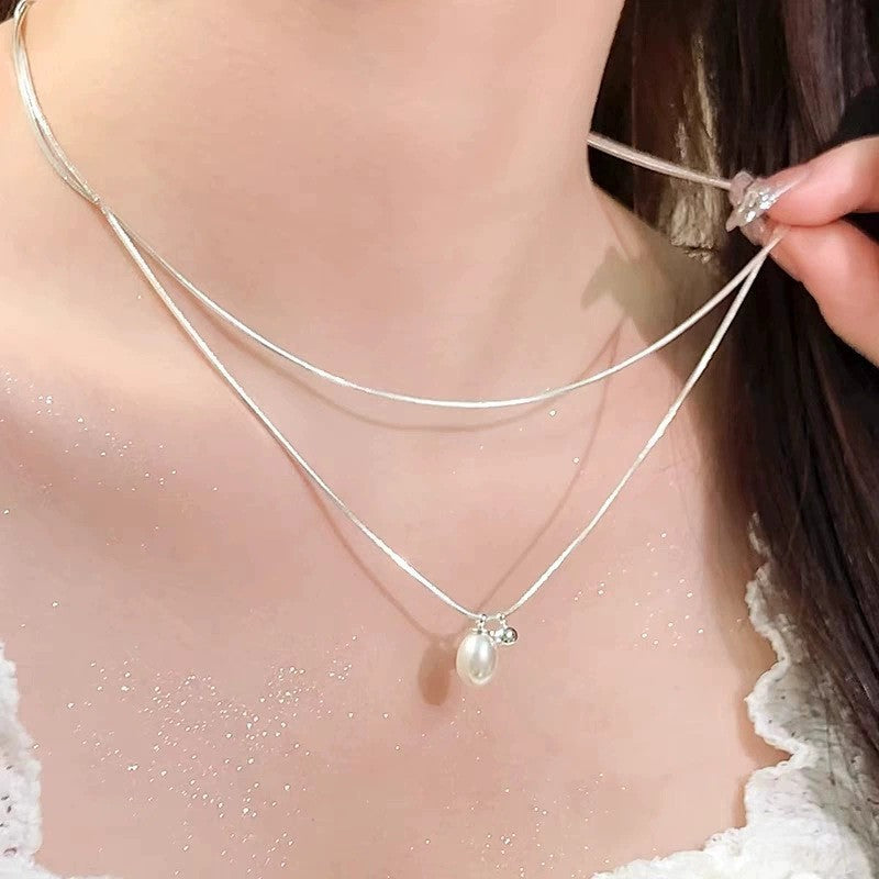 New Elegant Silver Necklace For Women Pearl pendant Necklace Korean Fashion Jewelry  Accessories Gift