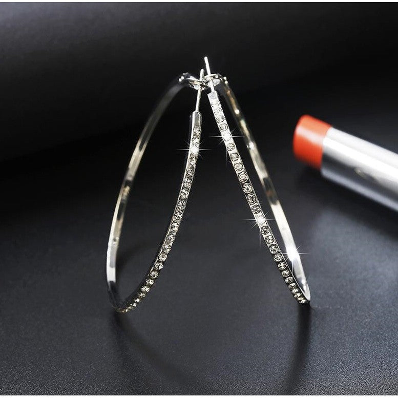 Elegant Rhinestone Hoop Earrings For Woman Diamond Fashion Jewelry  Accessories Silver Earrings Gift